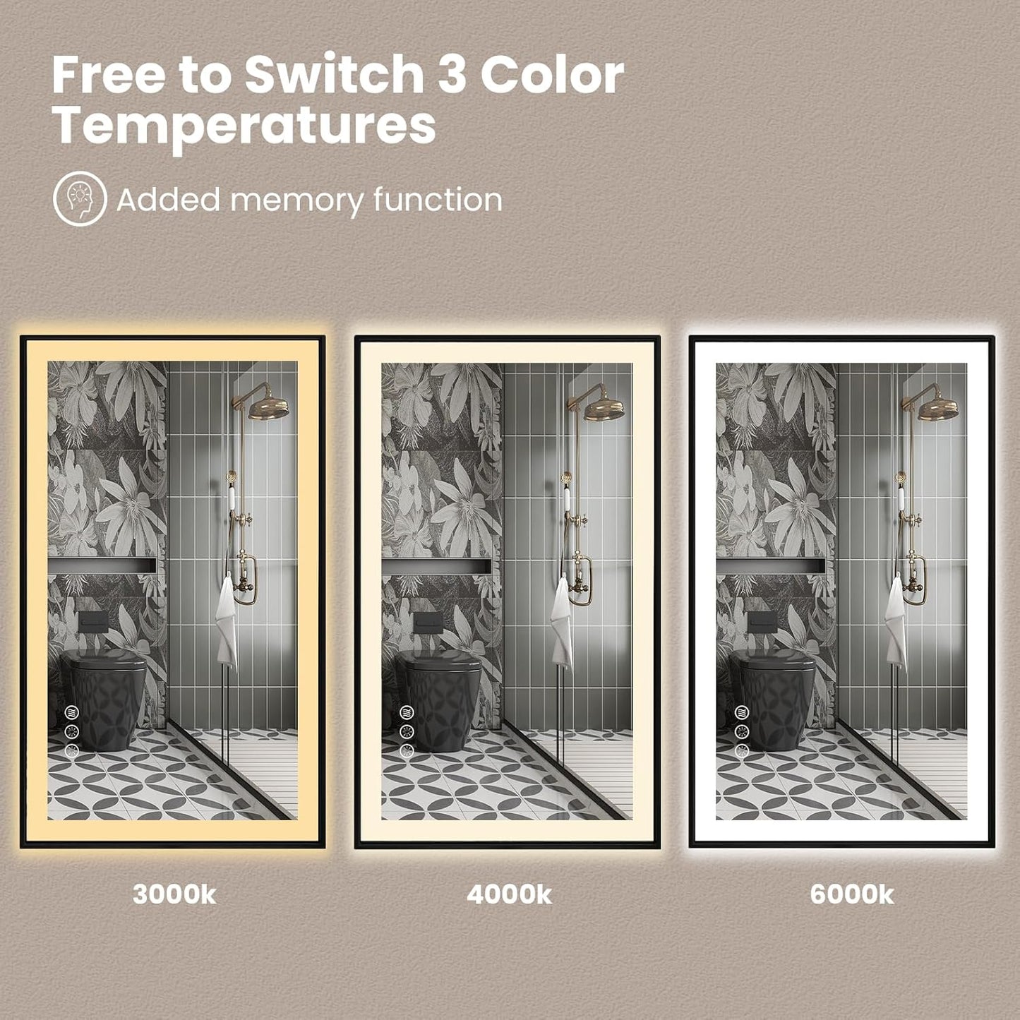 Amorho 88"x 38" LED Bathroom Mirror with Black Frame, Front Light and Backlit(Controlled Separately), Stepless Dimmable, Anti-Fog, Shatter-Proof, 3 Colors, Memory