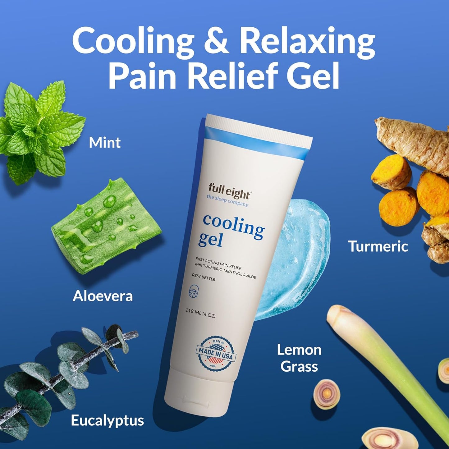 Cooling Gel - Fast-Acting Pain Relief Rub, Fast Absorbing Pain Gel, Safe for Kids & Pregnancy, Natural Topical Ache Relief Blend - Turmeric, Menthol, Aloe - Soothing Comfort, USA Made 4 oz