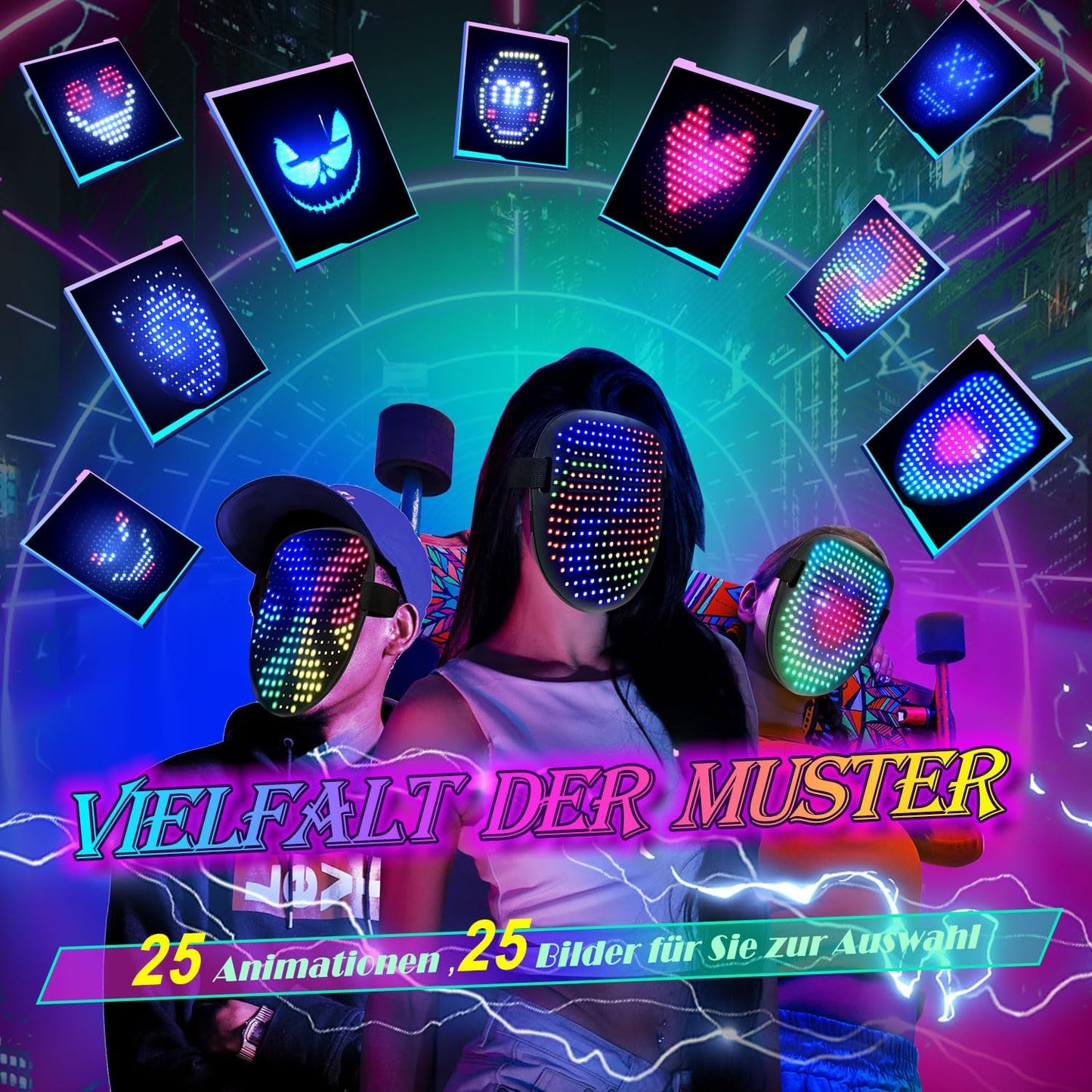 MEGOO Led Mask with Gesture Sensing Transforming,Light Up Luminous Digital Glow Mask for Halloween Rave Dj Party Masquerade