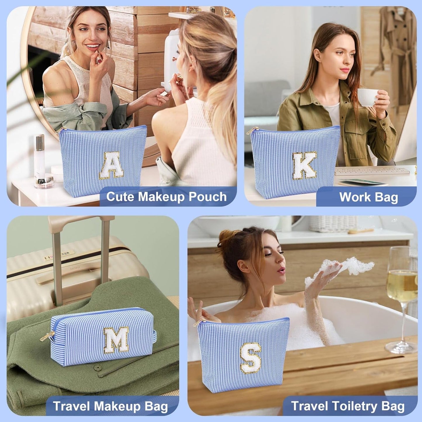 YOOLIFE Initial Makeup Bag | Makeup Bag | Travel Cosmetic Bag | Birthday Gifts for Girls | Teen Girl Gifts Trendy Stuff | Birthday Gifts for 4 5 6 7 8 9 10 11 12 13 Year Old Girls | Blue M