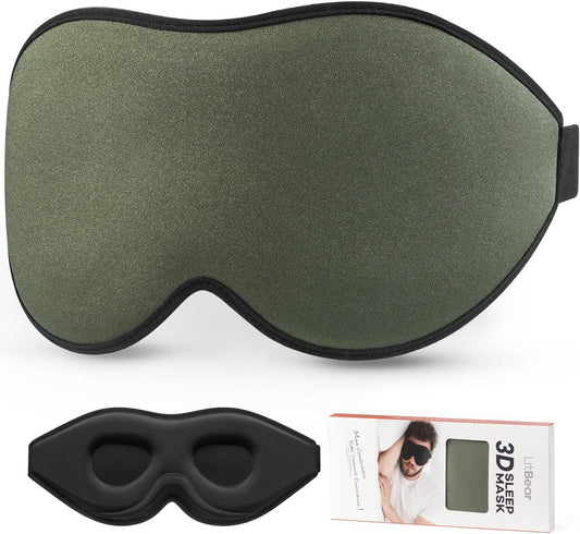 LitBear Sleep Mask for Men Side Sleeper, Sleeping Mask for Women Light Blocking, 3D Contoured Cup Eye Mask Sleeping, Soft Lightweight Sleep Eye Mask with Adjustable Elastic Strap for Traveling