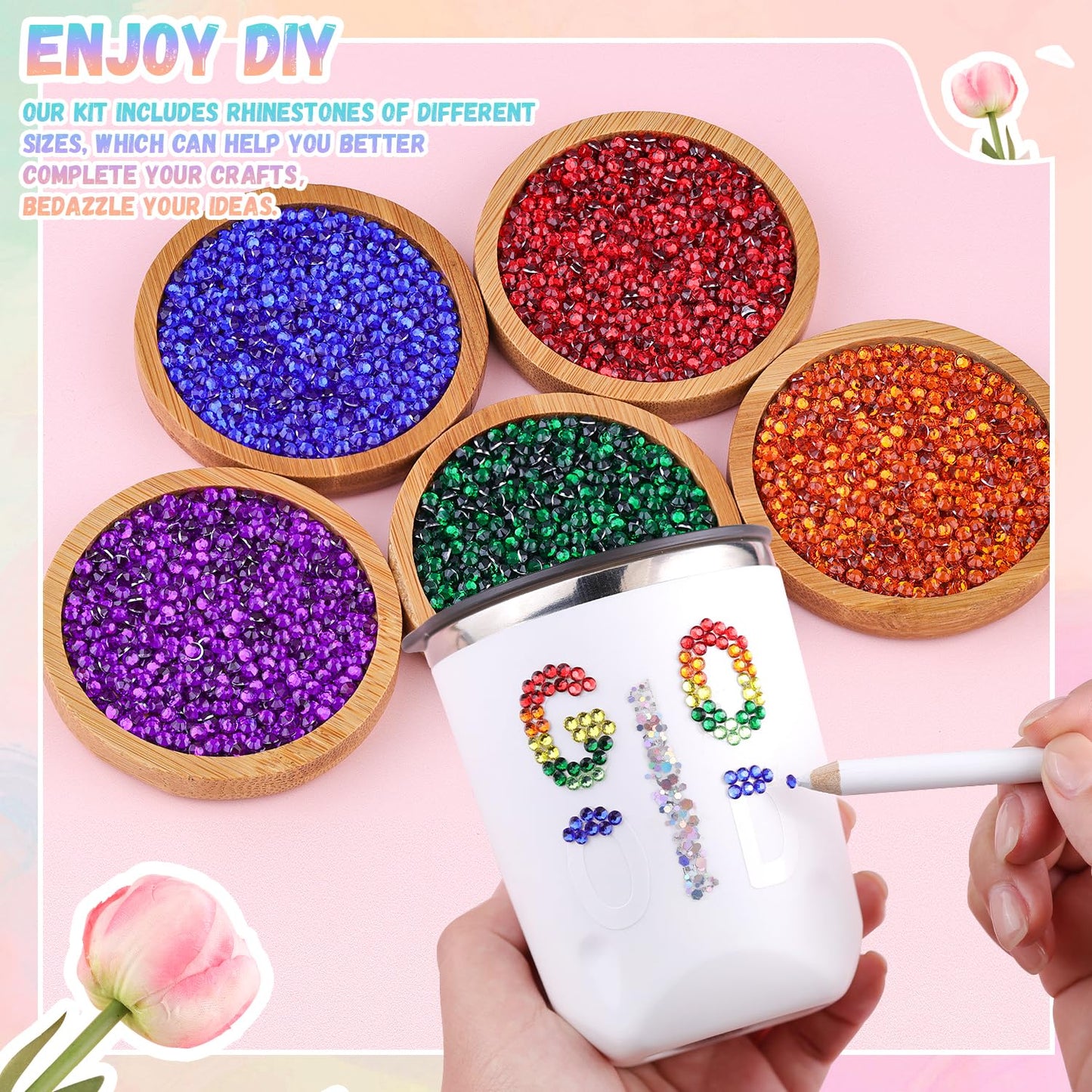 24000Pcs Resin Rhinestones with 3Pcs B7000 Jewelry Glue for Crafting, Multicolors 3mm Non Hotfix Flatback Gems, Bedazzling Crystal for DIY Crafts Clothing Tumblers Mugs Shoes Fabric Decor Nail Art