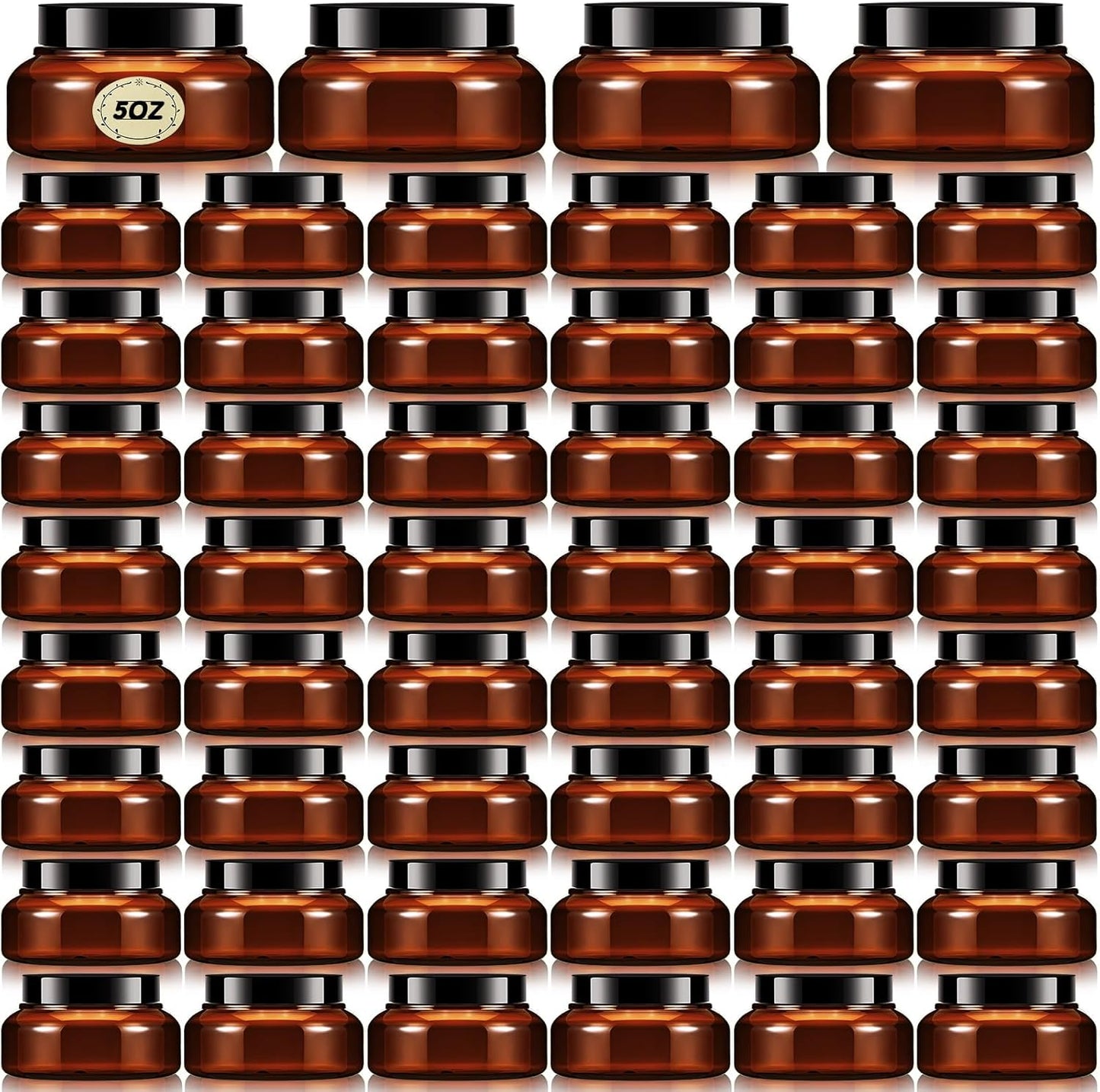 Tessco 48 Pcs Plastic Jars with Lids and Labels Body Scrub Jars Round Refillable Cosmetic Containers Empty Butter Travel Containers for Sugar Scrub Lotions Cosmetics Cream(5 oz,Brown)