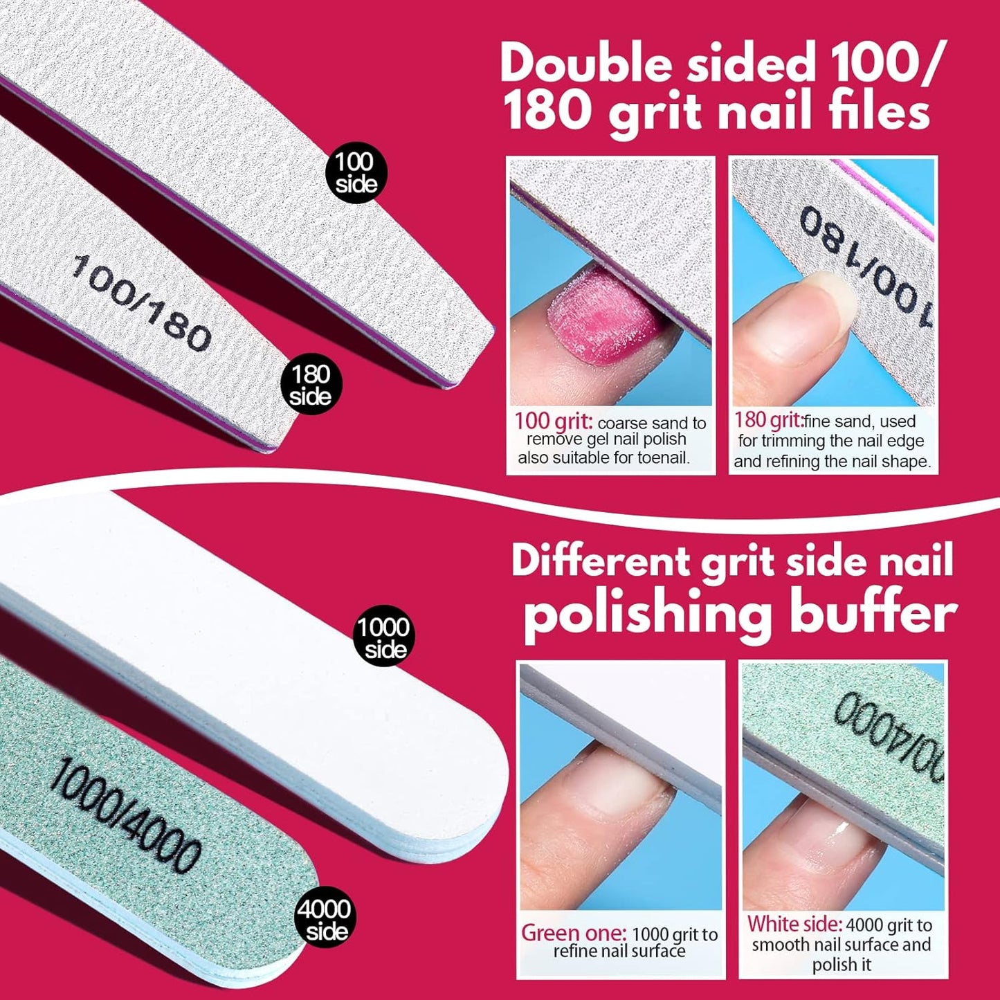 FANDAMEI Nail Files and Buffers, Nail Care Kit with Cuticle Nipper, Pusher, Peeler. Nail File, Nail Buffer Block. Cuticle Oil Pomegranate for Cuticle Remover