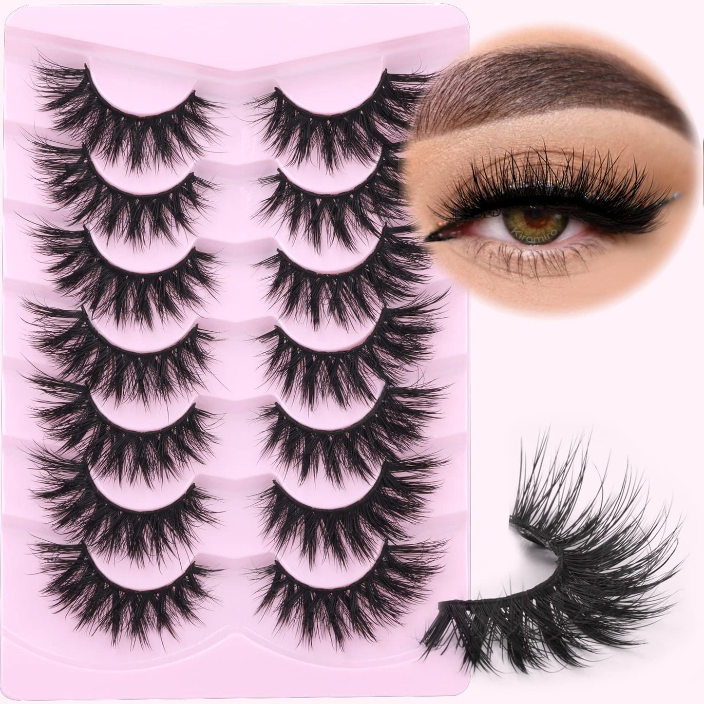 Lashes Flat Faux Mink Eyelashes 20mm Long False Eyelashes Dramatic Cat Eye Eyelashes Wispy 3D Crossed Thick Fox Eyelashes Extensions Strip Lashes Pack by Kiromiro