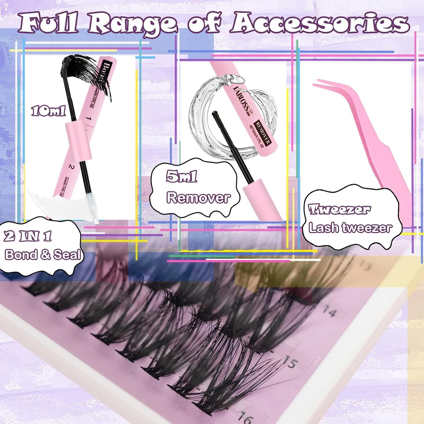 Lash Clusters Kit Fluffy 280Pcs Lash Clusters DIY Eyelash Extension Kit 30D+40D Individual Lashes Clusters Kit with Lash Bond and Seal, Lash Remover, Lash Tweezers(30D+40D, 9-16mm, Kit)