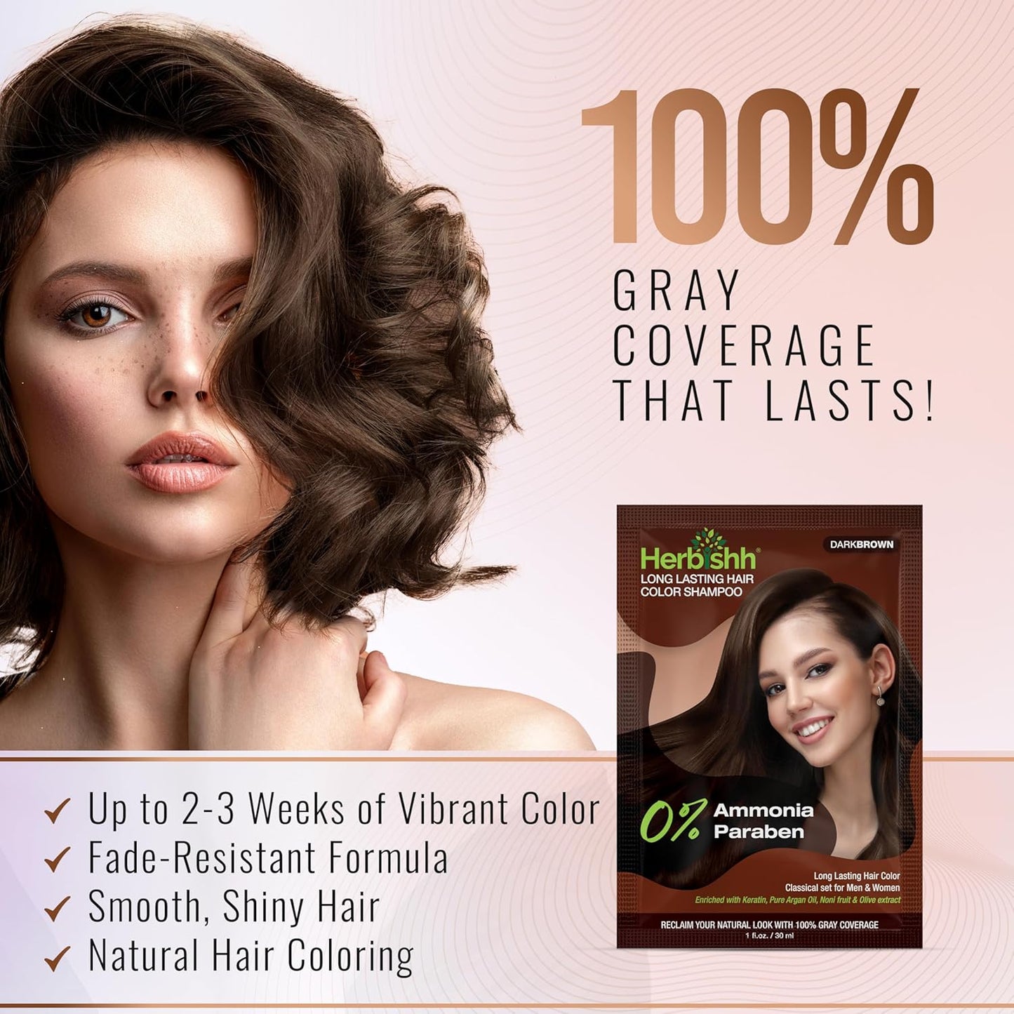 Herbishh Hair Color Shampoo for Gray Hair–Natural Hair Dye Shampoo with Argan Hair Mask–Travel size-Colors Hair in Minutes–Long lasting colour–1pack –Ammonia-Free (#Dark Brown)