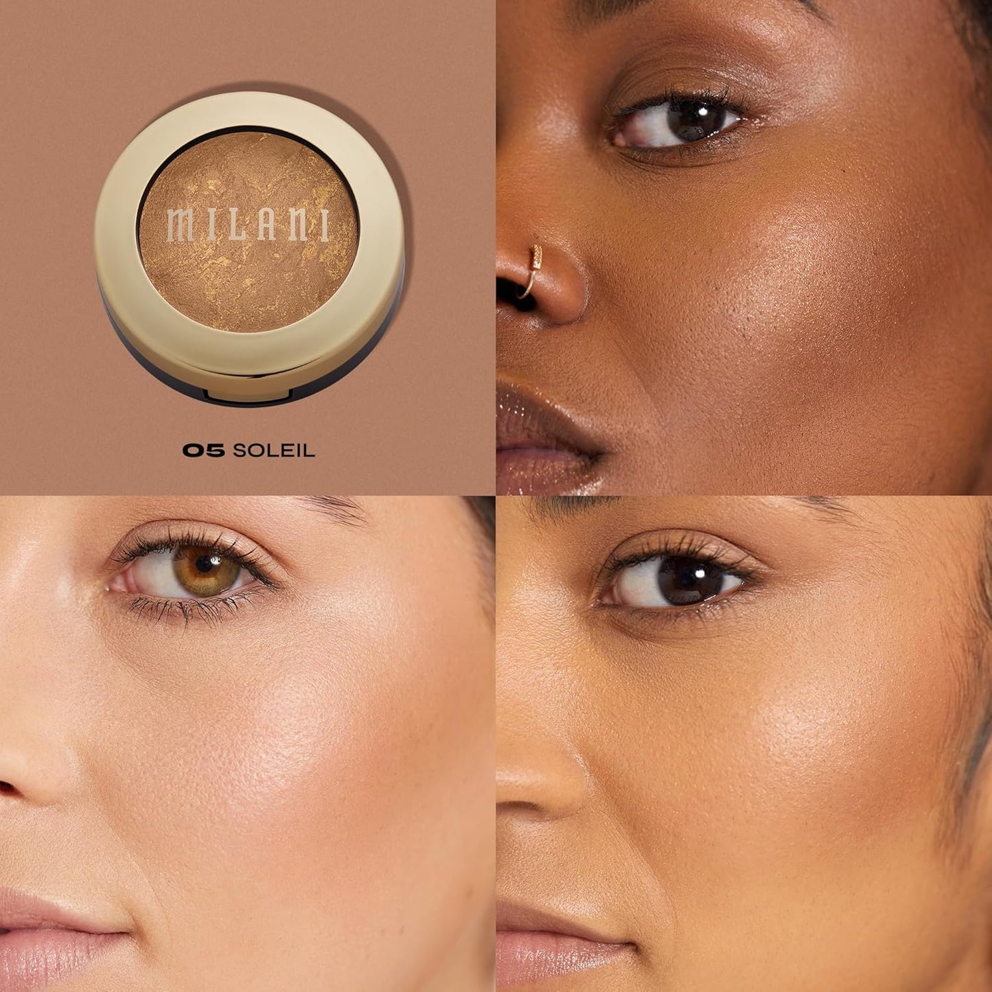 Milani Bronzer Powder - Baked Bronzer Made in Italy, Bronzing Shimmer Highlighter Makeup for Contour -Soleil