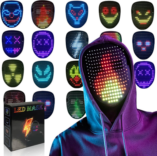 Led Mask with Gesture Sensing, Light up Face Transforming Mask for Halloween Xmas Costume Party