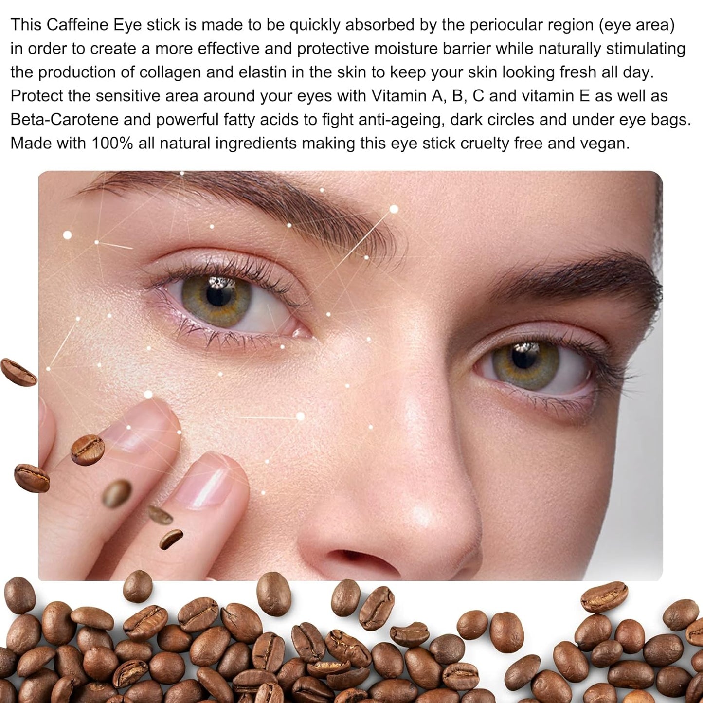 Caffeine Eye Stick, Reduce Eye Puffiness and Dark Circle, Blur Fine Lines, Include Caffeine, Hyaluronic Acid, Vitamin C, For Wrinkles, Fine Lines, Under Eye, Bags, Crows Feet Eye Lift Treatment For Men & Women