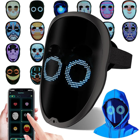 AIGLUN LED Face Transforming Mask with Gesture Control Fun - Cool stuff Halloween Cosplay and Christmas Parties