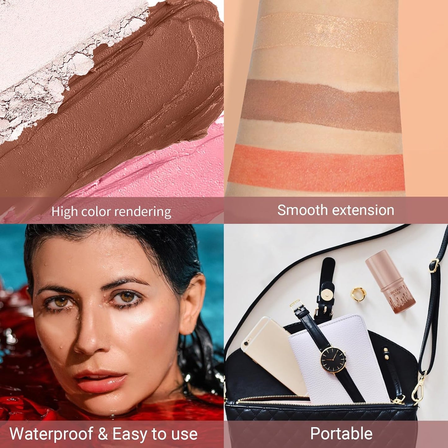 3pcs Face Contour Stick, Highlighter Stick Blush Stick Cream Contour Kit Makeup Set with Brush, Contouring Stick for Fair Skin, Concealer Stick Makeup Gift for Beginner Women Teen Girls