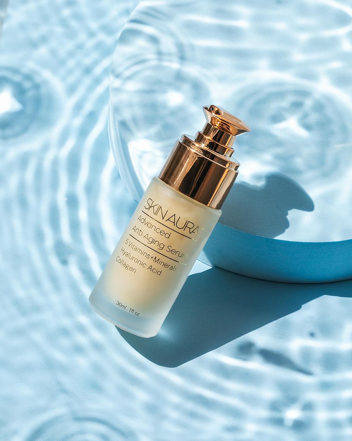 SKIN AURA Advanced Anti-Aging Serum - All-In-One Formula Visibly Improves Wrinkles, Fine Lines & Age Spots with 5 Vitamins + Minerals, Hyaluronic Acid & Collagen Peptides - 30ml (1oz)