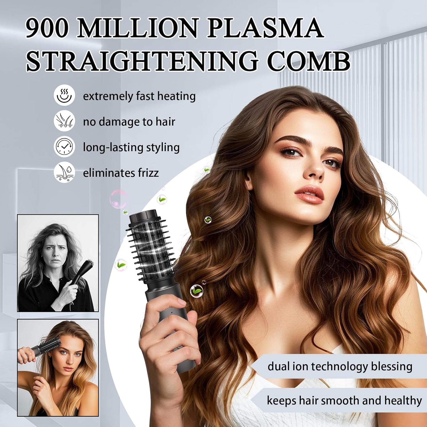 Cordless Hot Brush - Travel Portable Hair Straightener Brush, 4 Temperatures | Fast Heating, Anti-Scald, and Anti-Frizz, Cordless Straightener Tool for Travel, Date, Work - Classic Black