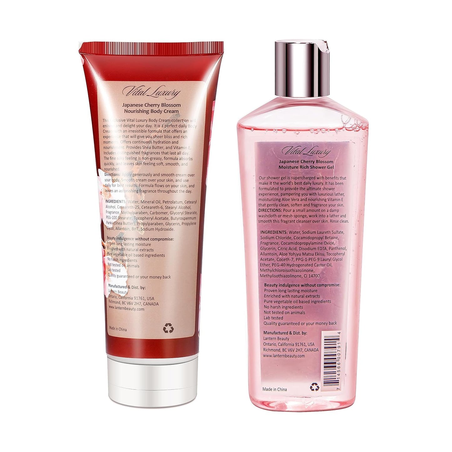 Japanese Cherry Blossom Shower Gel and Body Cream Set - Nourishing and Moisturizing Daily Skincare - 8 fl.oz / 236mL Each, Christmas Gifts for Her and Him (Japanese Cherry Blossom)
