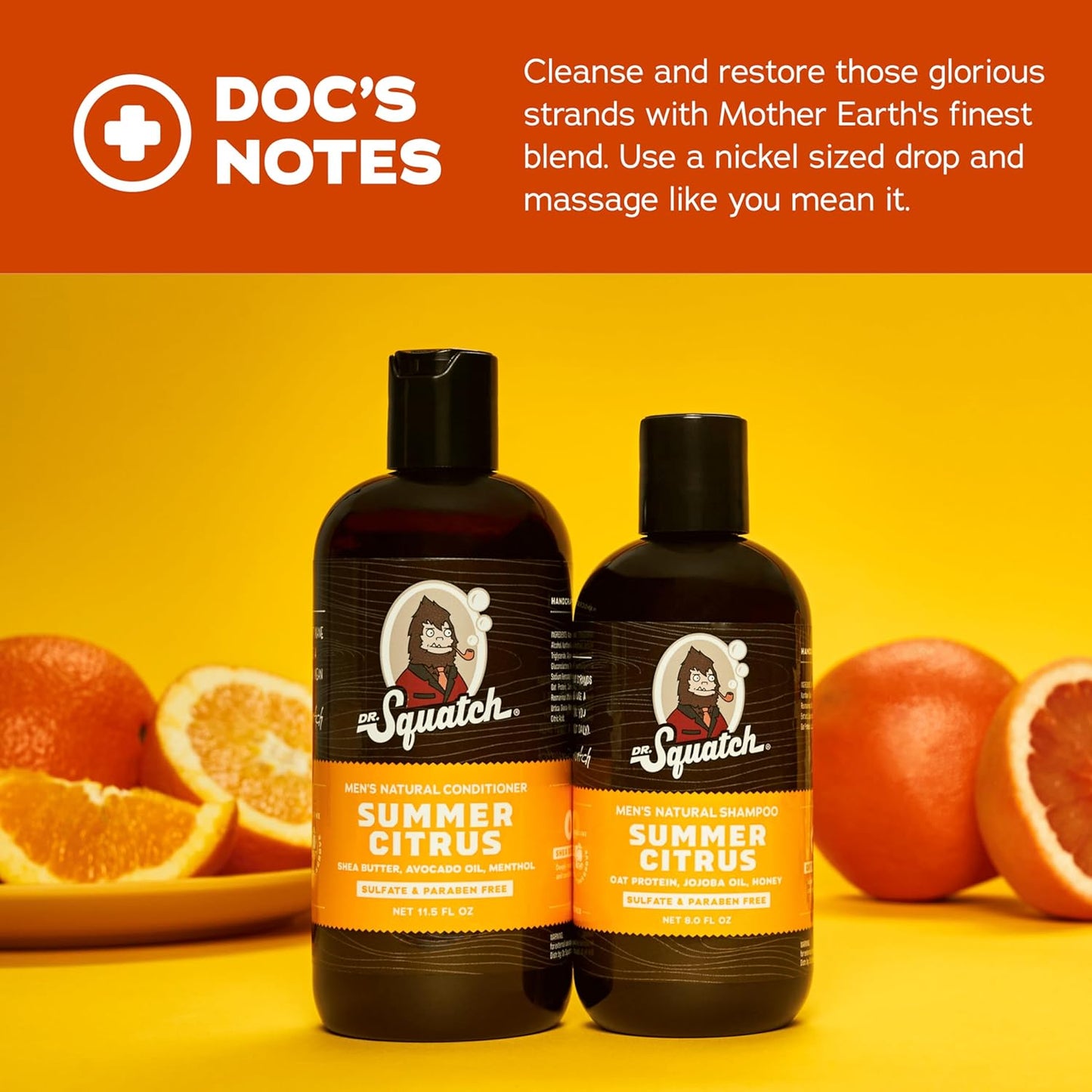 Dr. Squatch Natural Hair Bundle for Men - Healthy, Full Looking Hair - Summer Citrus Shampoo (8 fl oz), Summer Citrus Conditioner (11.5 fl oz)
