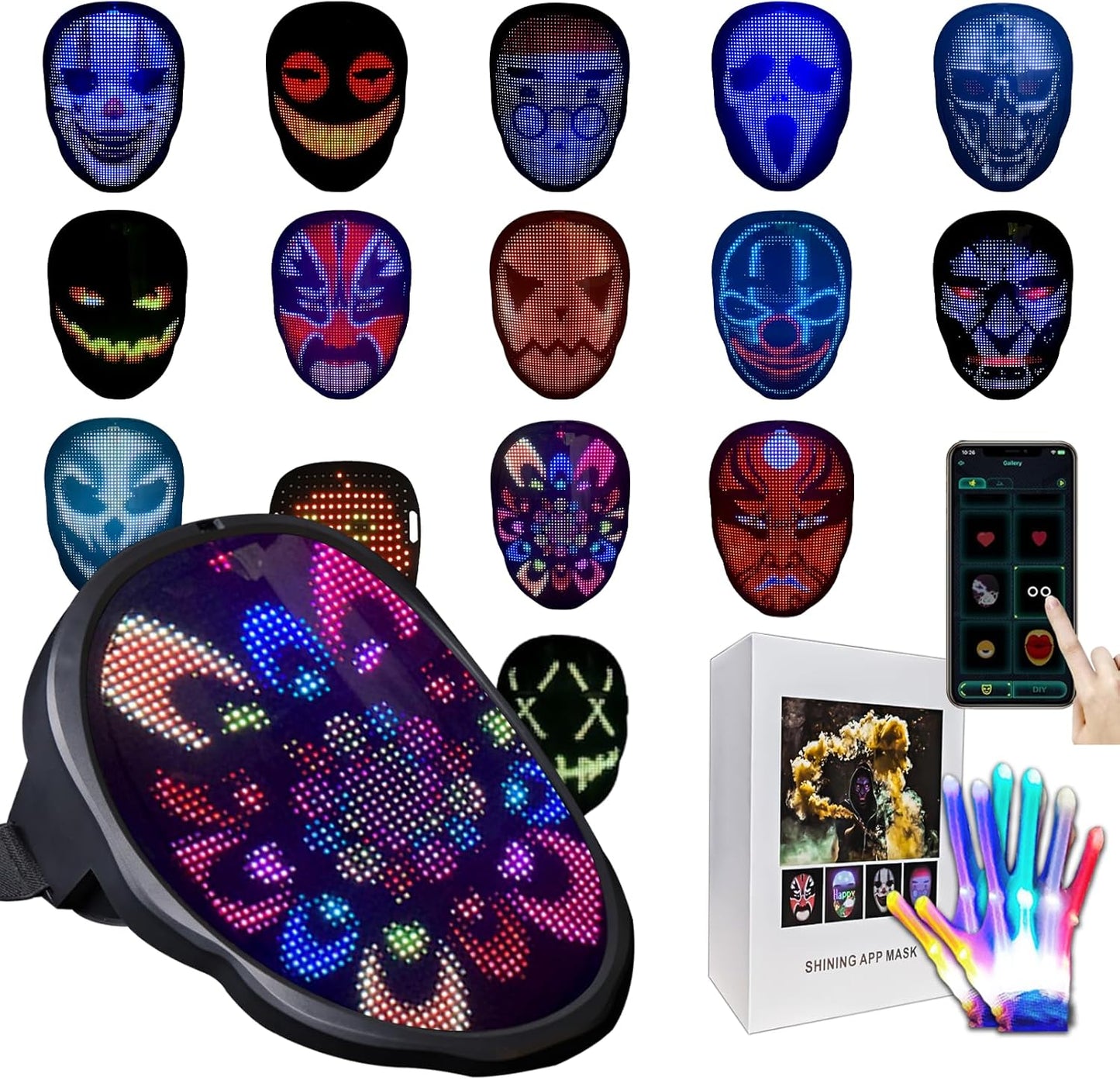 Led-Mask Gloves Halloween-Costumes For Kids Men Adult 2025, Light Up Gesture Cosplay Birthday Gifts For Boys 8+