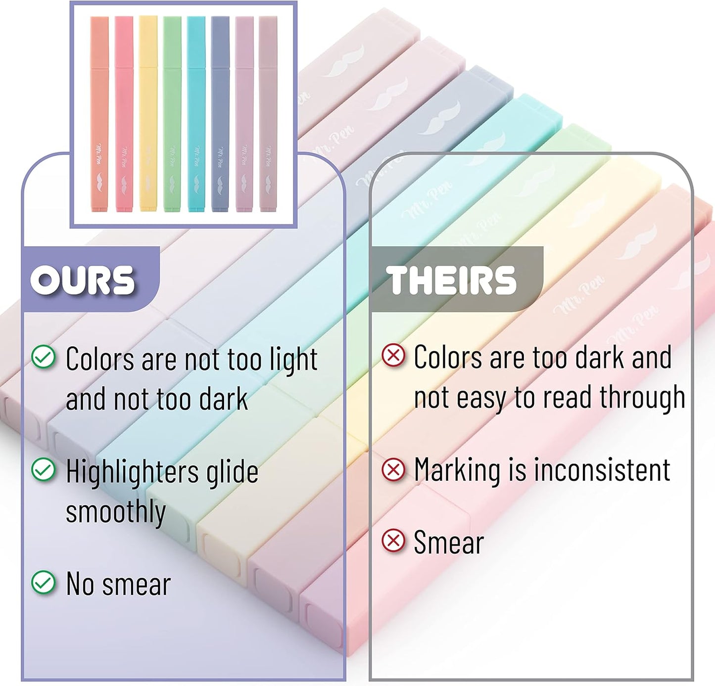 Mr. Pen- Aesthetic Cute Pastel Highlighters Set, 8 pcs, Chisel Tip, Candy Colors, No Bleed Bible Assorted Colors