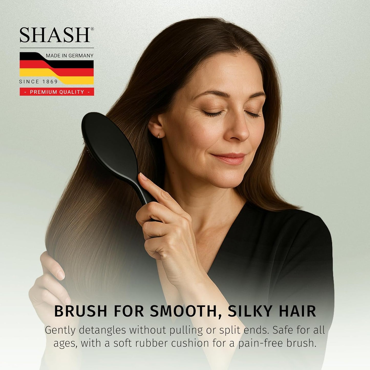 SHASH Since 1869 Hand Made In Germany - Nylon, 100% First Cut Boar Bristle Brush Suitable For Normal to Thick Hair - Gently Detangles, No Pulling or Split Ends - Softens Improves Texture, (Medium)