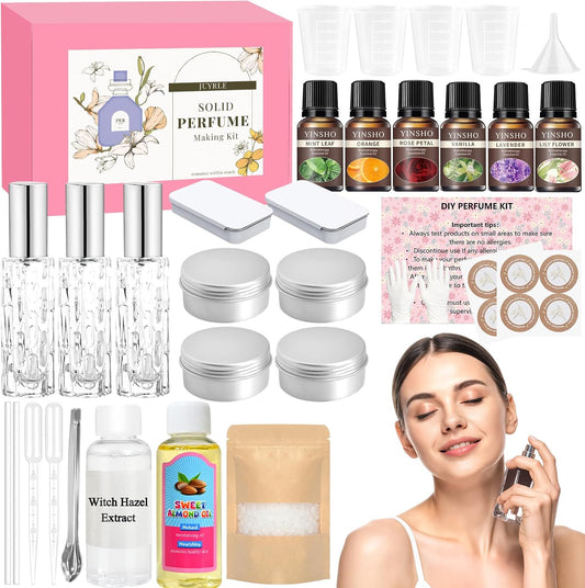 JUYRLE Perfume Making Kit- DIY Solid Perfume Making Kits for Women, Portable Pocket Solid Balm with Travel Size Bottle, Make Your Own Fragrance, Fragrance Blam Gifts for Girls