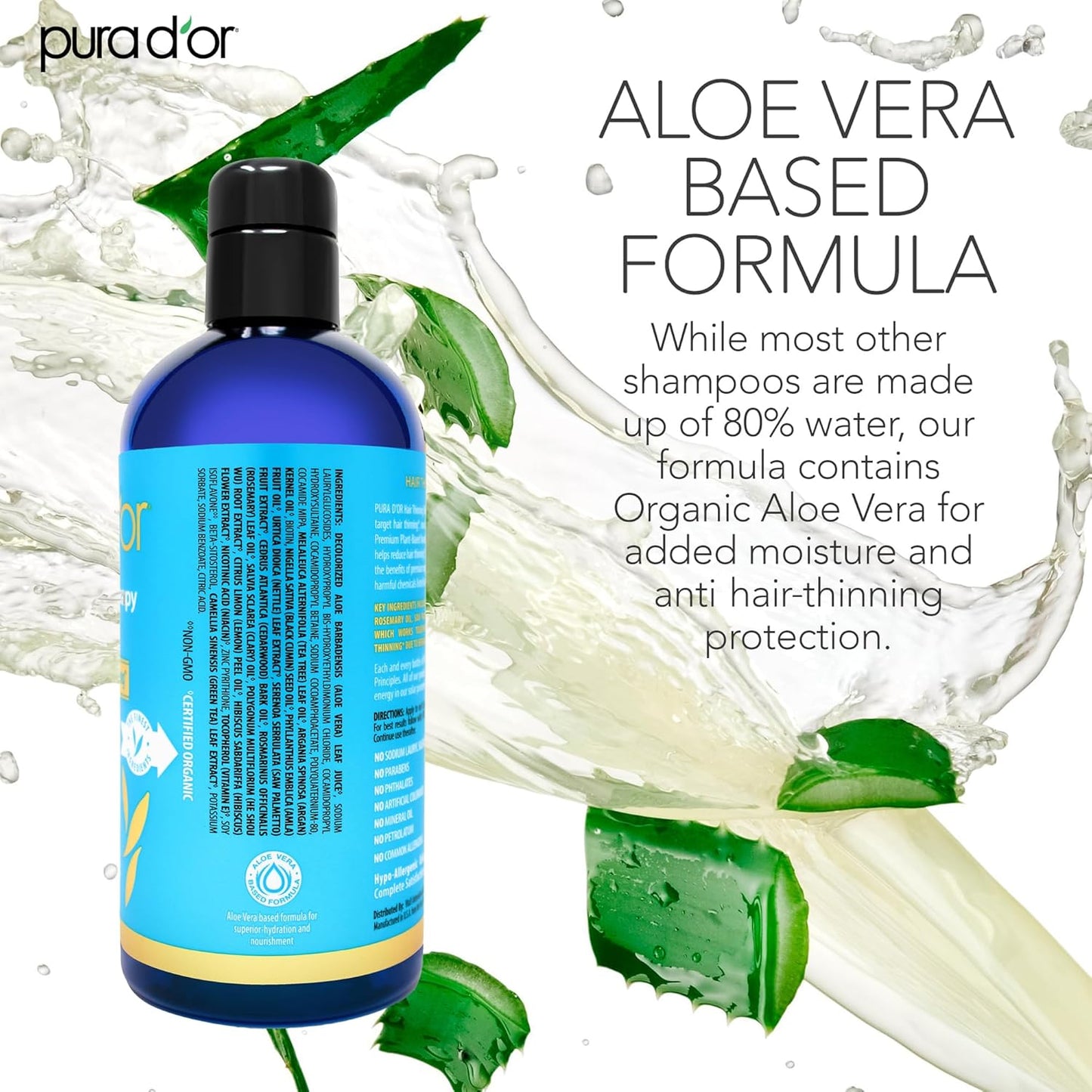 PURA D'OR 16 Oz Hair Thinning Therapy Biotin Shampoo - ORIGINAL Scent - CLINICALLY TESTED Effective Results, Herbal Blend Hair Thickening Products For Women & Men, Color Safe Routine Shampoo