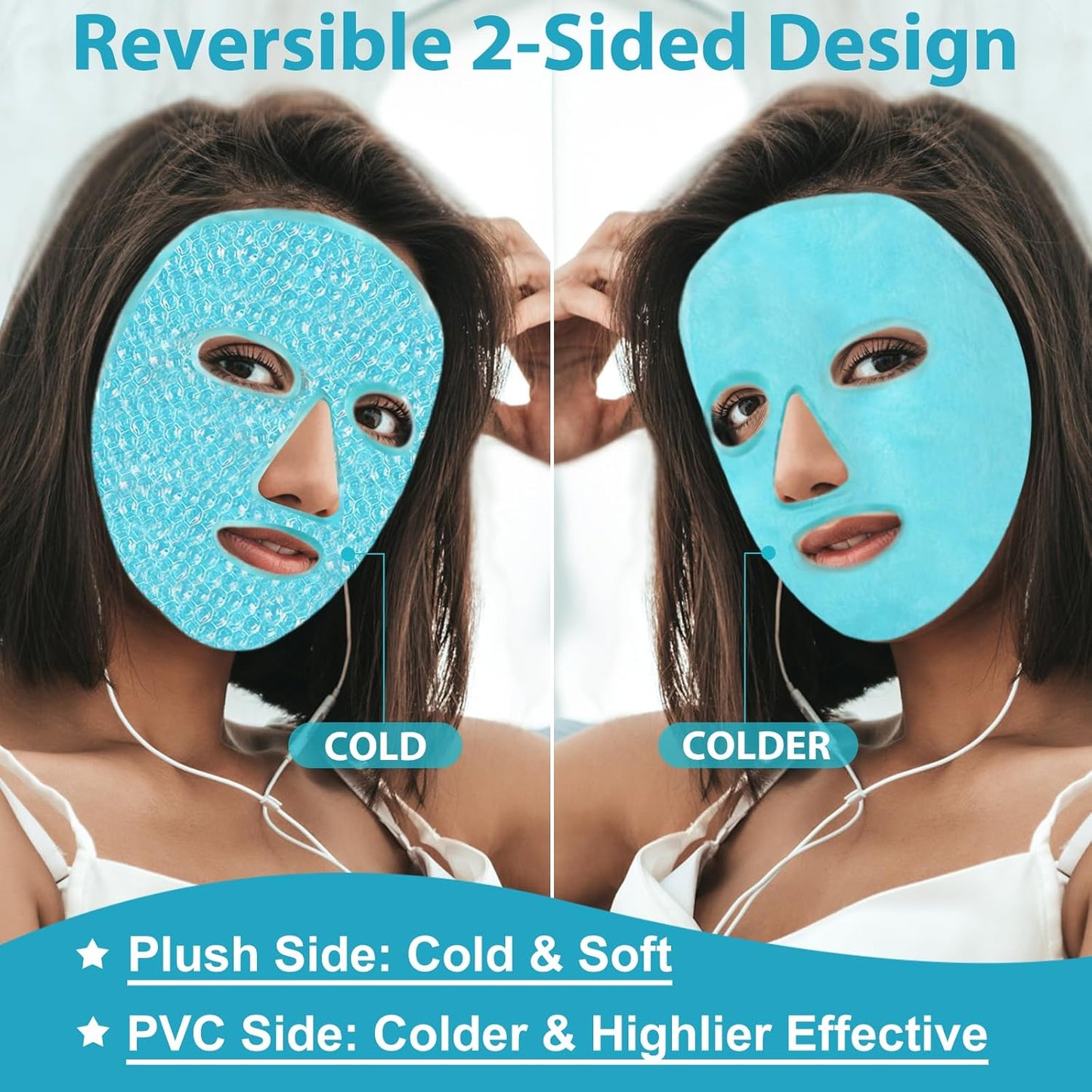 BeeVines Ice Face Mask, Cooling Gel Pack for Puffy Eyes, Cold & Hot Reusable Compress, Frozen Eye Packs Masks for Women for Dark Circles, Puffiness, Allergies & Headaches (Blue)