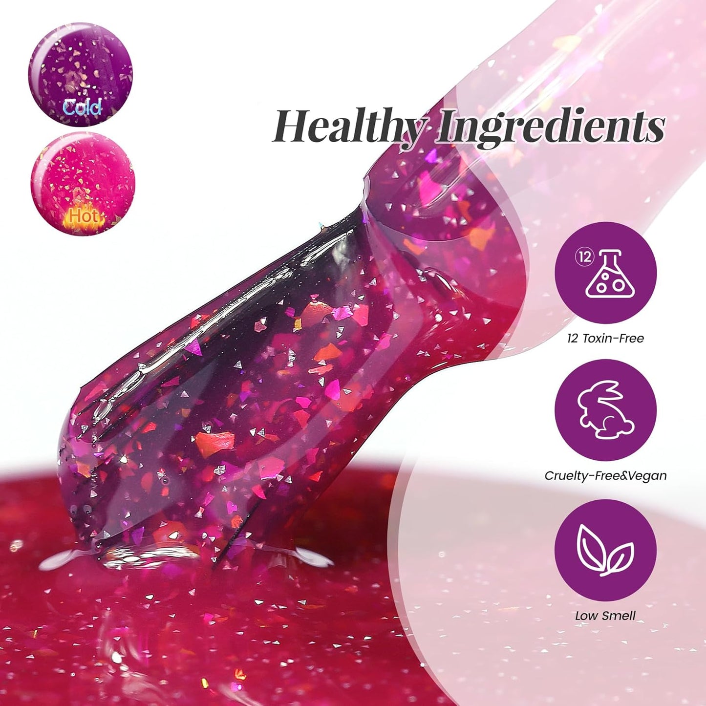 YTD Likomey Brocade Glitter Color Changing Gel Nail Polish,15ml Hot Pink To Violet Shimmer Glitter Mood Temperature Change Colors Iridescent Flakes,Fall Winter Thermal Ombre UV Nail Gel,WB351