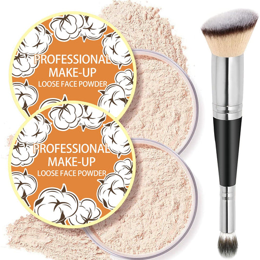 2PCS Loose Face Powder, Oil Control Minimizes Pores and Fine Lines, Loose Baking Face Setting Powder Makeup, Oil Control Soft Focus Effect Make Up, Matte Ultra Flawless Finish(04# Natural)