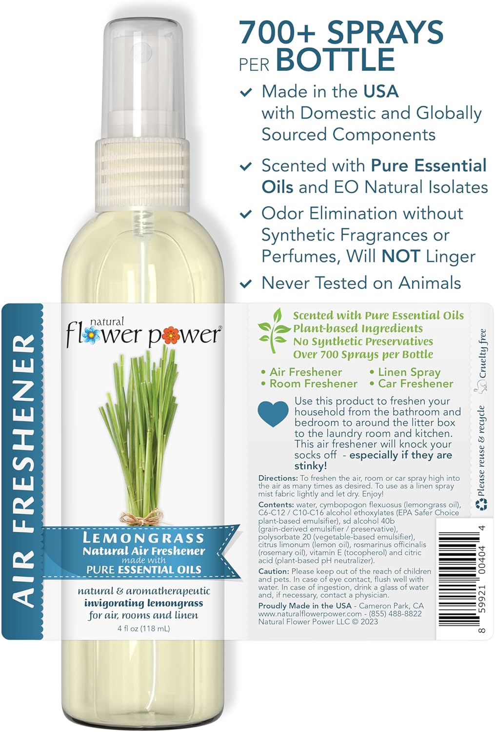 Air Freshener Spray - Odor Eliminator w/Essential Oils - Home, Car & Fabric - Cruelty Free & Vegan - Variety Pack - Lemongrass and Peppermint & Lemon - 2 x 4 fl oz