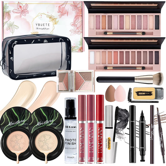 Makeup Set Kit for Women Full Kit, Makeup Present for Women Teen Girl, Eyeshadow CC Cream Face Primer Brush 3 in 1 Palette Lip Gloss, Eyebrow Soap Mascara Eyeliner Makeup bag