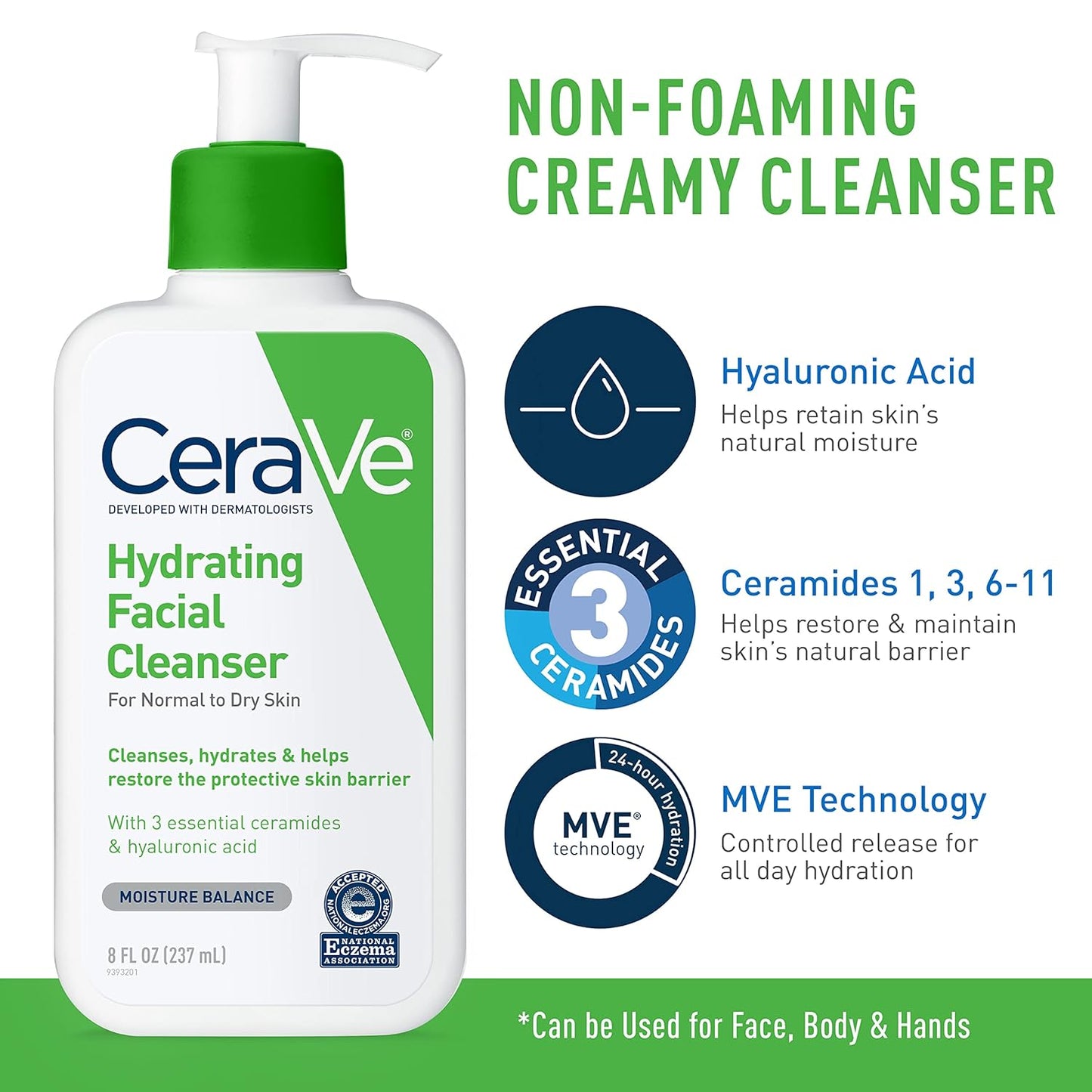 CeraVe Hydrating Skin Care Set, 8oz Moisturizing Cream & 8oz Hydrating Facial Cleanser, Ceramides + Hyaluronic Acid Moisturizer and Face Wash, Accepted by National Eczema Association