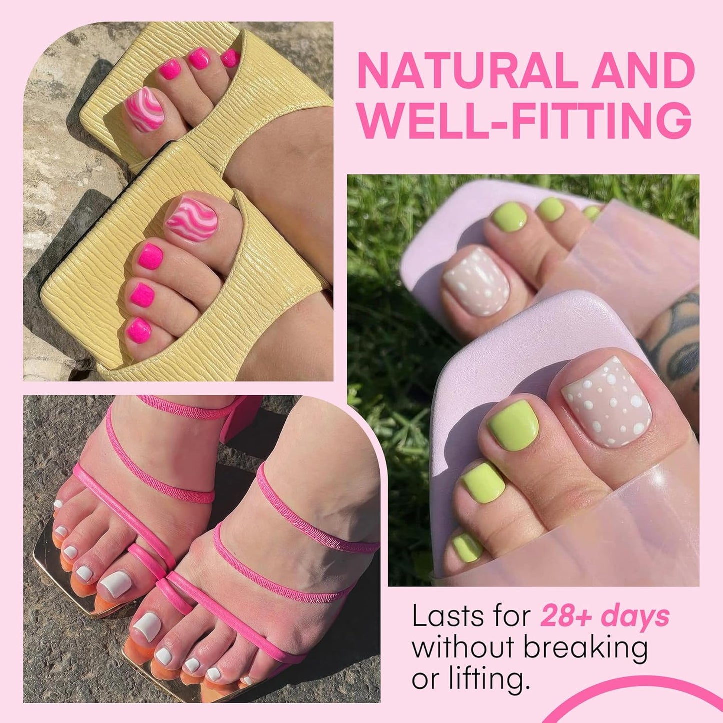 UNA GELLA Square Toe Nail Tips For Big Toe, 504Pcs 15Sizes Soft Gel Full Cover Toe Nail Tip Pre-buff Fake Acrylic Toe Nail Press Ons Soak Off Pedicure For Nail Extensions Home DIY Nail Salon