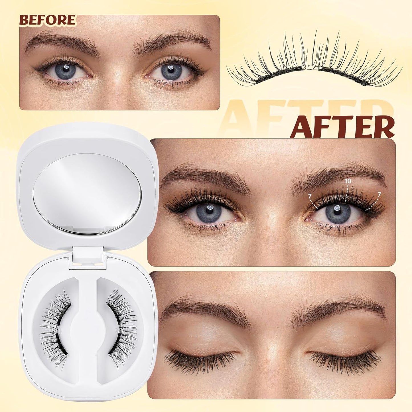 QUEWEL Magnetic Eyelashes, Reusable No Glue Needed Magnetic Eyelashes Kit with Applicator Lash Clusters Kit without Eyeliner So Soft and Easy to Wear and Remove (G-RC-E)