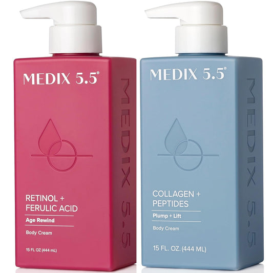 Medix 5.5 Retinol Cream + Collagen Cream Skincare Set Moisturizer Body & Face Lotion | Firming Body Lotion Set Reduces Look Of Sagging Skin, Cellulite, Sun Damage & Crepey Skin For Women, 2PC Bundle