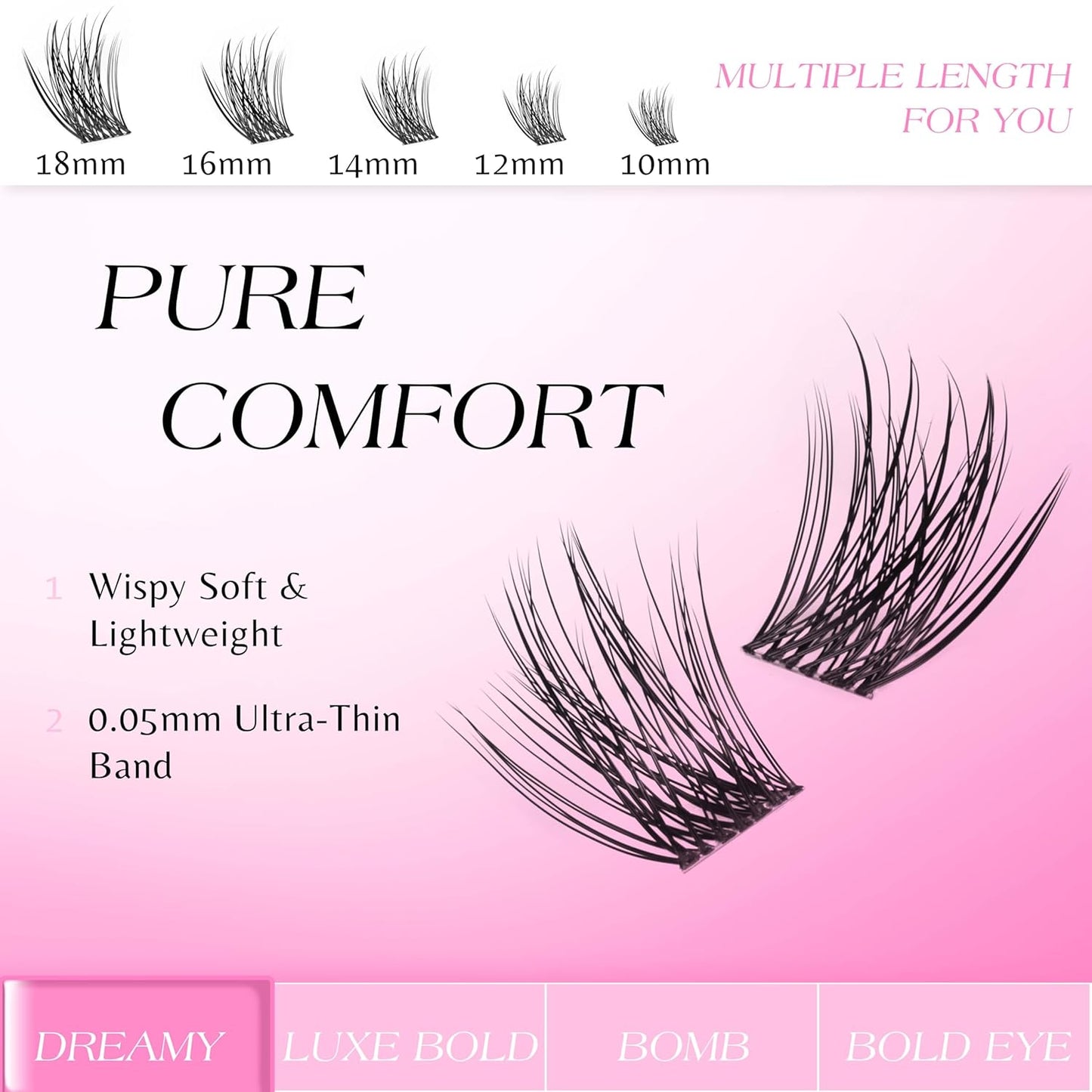 VEYESBEAUTY Lash Clusters Individual Eyelash Extensions Thin & Invisible Band DIY False Eyelashes for Self-application Newbie's Five-Second Series Wispy Lash Tray, Dreamy 10mm Single Length