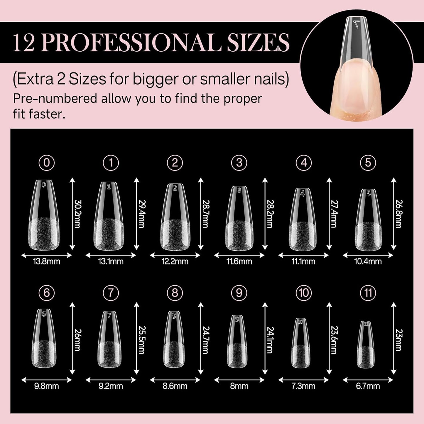 Long Coffin Nails Tips Half Matte 504pcs Long Coffin Nails Full Cover False Fake Press On Nails Easily DIY Art Salon Nail Extensions, 12 Sizes Luckyfairy