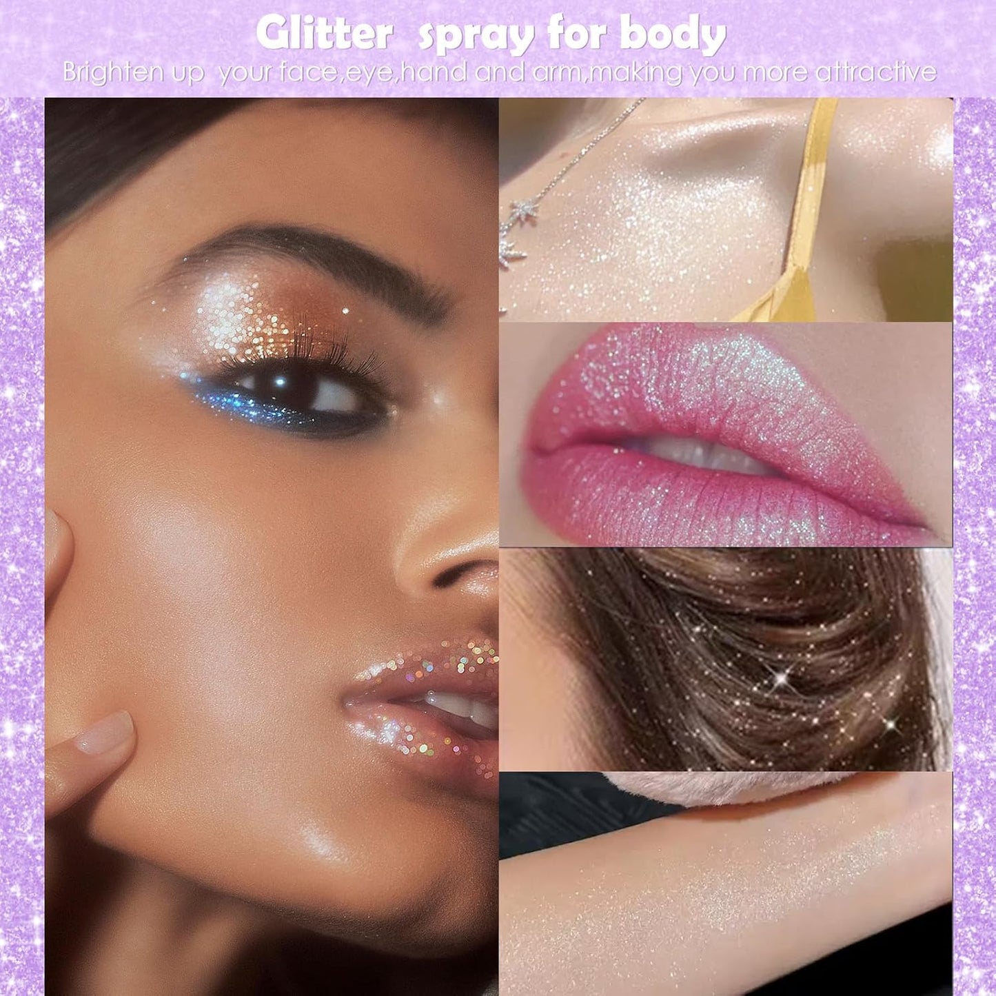 Yosca Body Glitter Spray, 30ML Loose Body Shimmer Powder Hair Spray Silver Glitter Sparkle Highlighter Makeup Festival Accessories for Rave Clothes Hair Face Nail Art