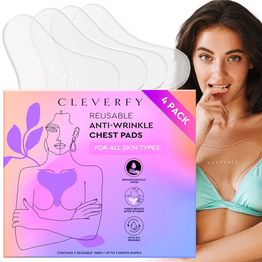 CLEVERFY Silicone Chest Wrinkle Pads Sleeping Reusable (4 Pack T-shape) - Decollete Anti Wrinkle Chest Pads - Silicone Patches for Wrinkles - Anti Wrinkle Patches for Decollete Wrinkle Prevention