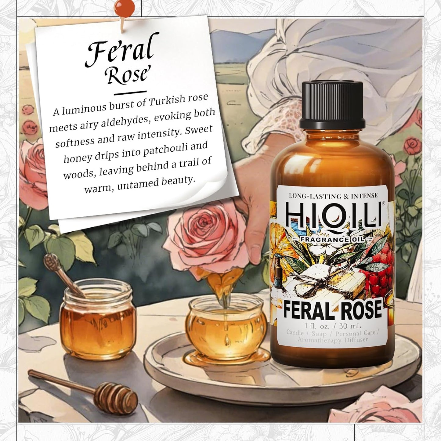 HIQILI Feral Rose Fragrance Oil for Candle Making, Inspired by Gr-Lain ROS.B-Bare, DIY Scented Body Oils, Home Luxury Scents for Essential Oil Diffuser - 1 Fl Oz