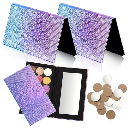 2 Pieces Magnetic Palette Mermaid Empty Palette with Mirror and 36 Pcs Adhesive Metal Empty Palette Stickers Large Mermaid Makeup Empty Palette for Eyeshadow Lipstick Blush Powder