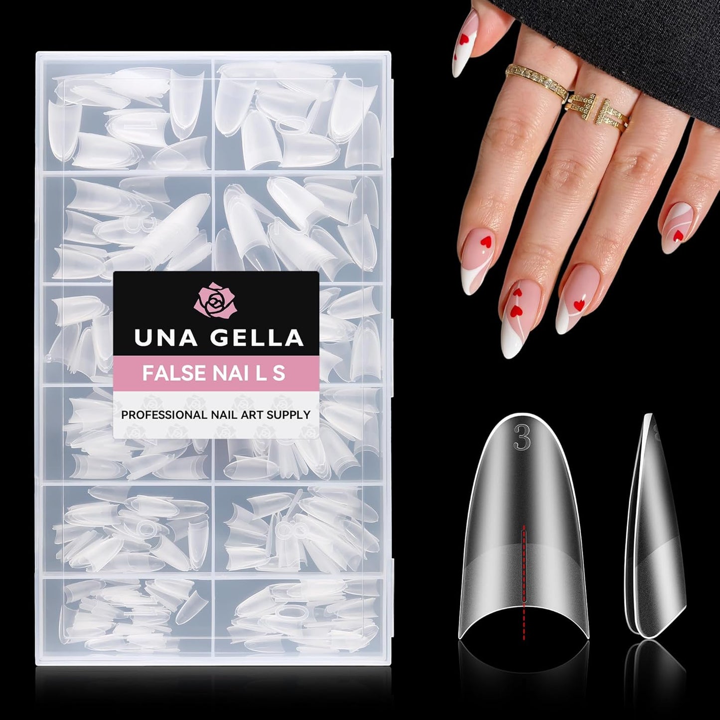 UNA GELLA Almond Gel Nails Tips Medium: 504pcs Full Matte Soft Gel Almond Shape Nail Tips Half Cover Clear Gelly Tips for Nail Art Press On Nails 12 Sizes, Nail Extensions