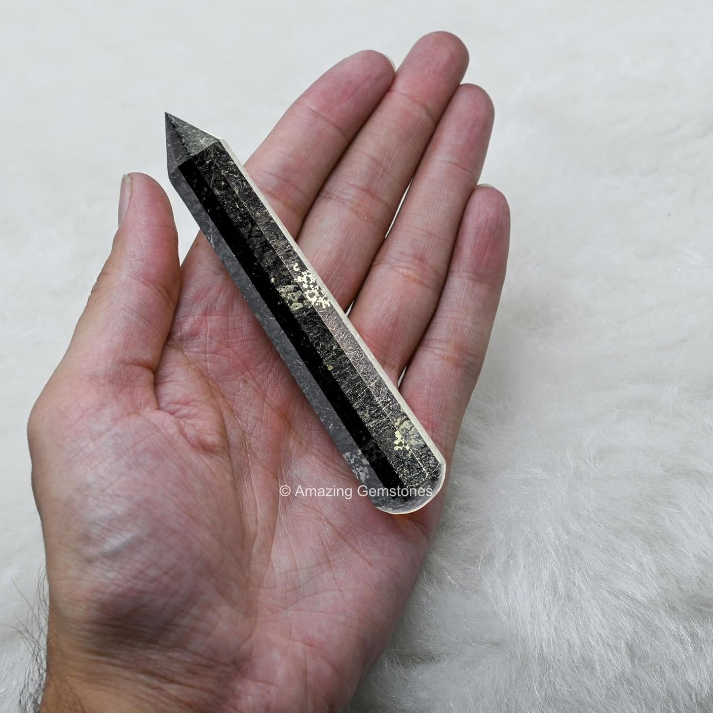 Amazing Gemstone Nuummite Crystal Wand Massage Stick - Pelvic Wand Gua Sha for Adults - Crystals and Healing Stones Massage Wands for Adults Gifts (Pointed)