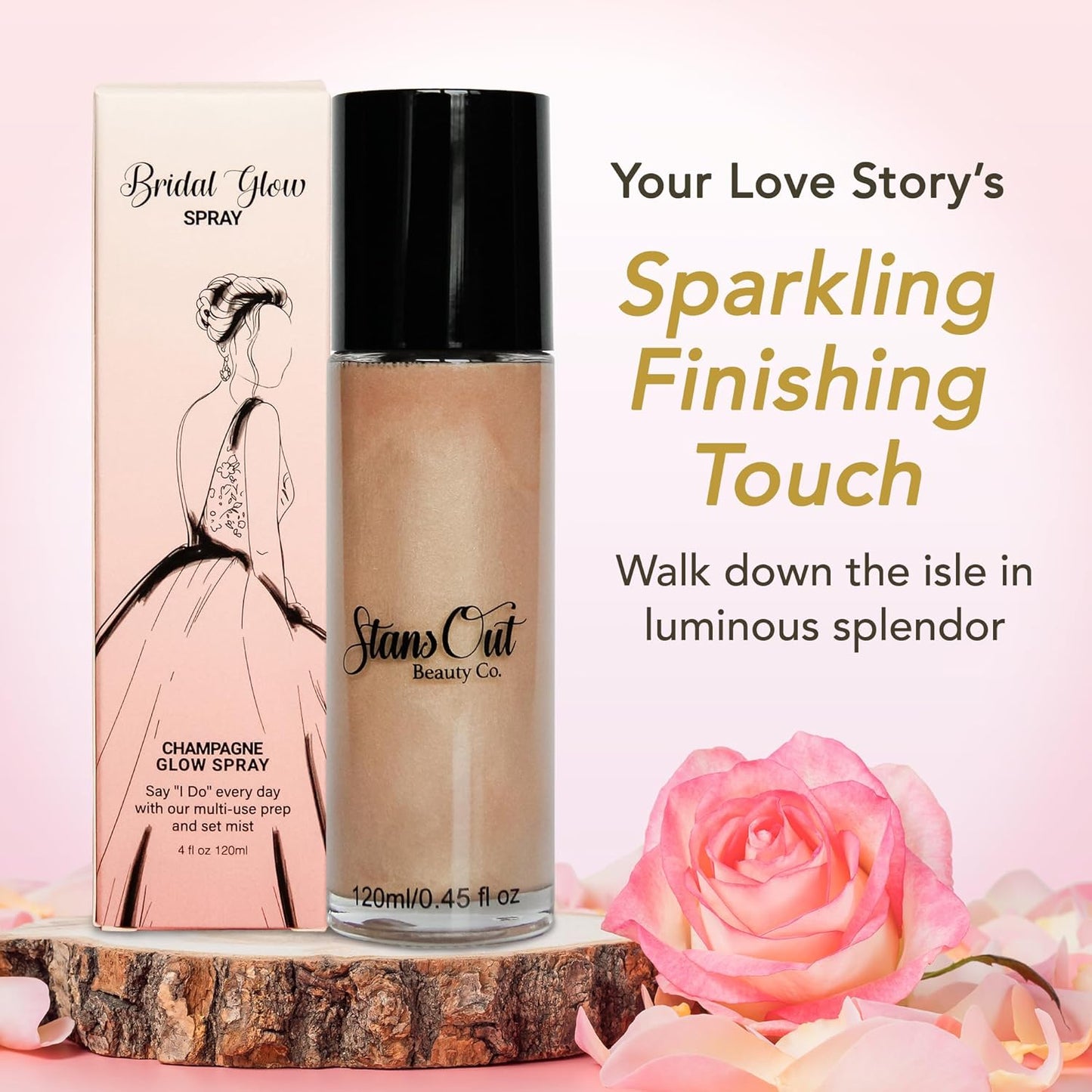 StansOut Beauty Co Bridal Glow Setting Spray | Dewy Illuminating Face Mist Fixing Spray for Makeup Finish | Long-Lasting Makeup Setting Spray for Face Paint, Dewy Finish, and Mature Skin 120ml