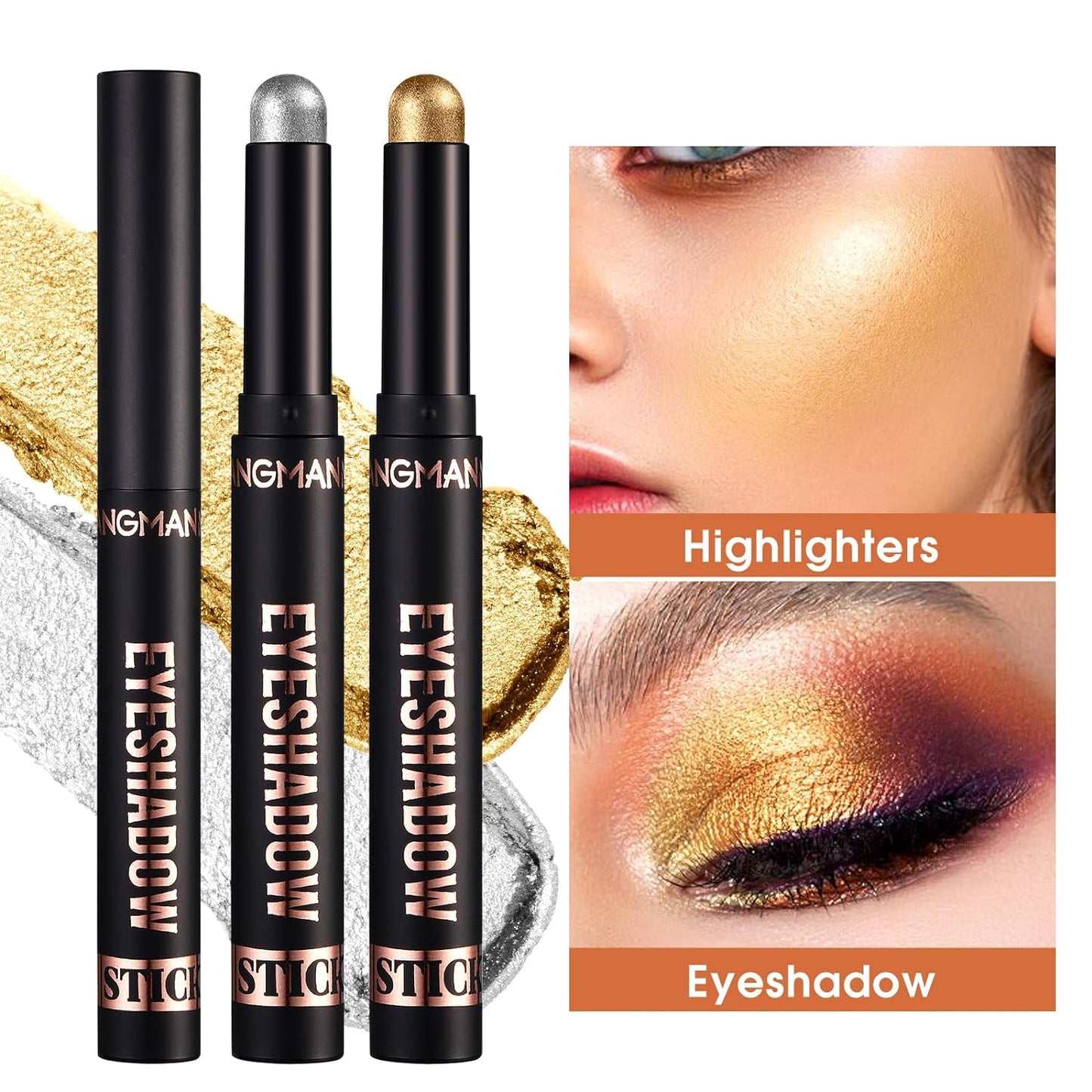 LANGMANNI 8 PCS Soft Smooth Cream Eyeshadow Stick Gift Set,Matte Earth Color+Bright Metal Color Contour Stick,Waterproof & Long-Lasting Eyeshadow (#A)