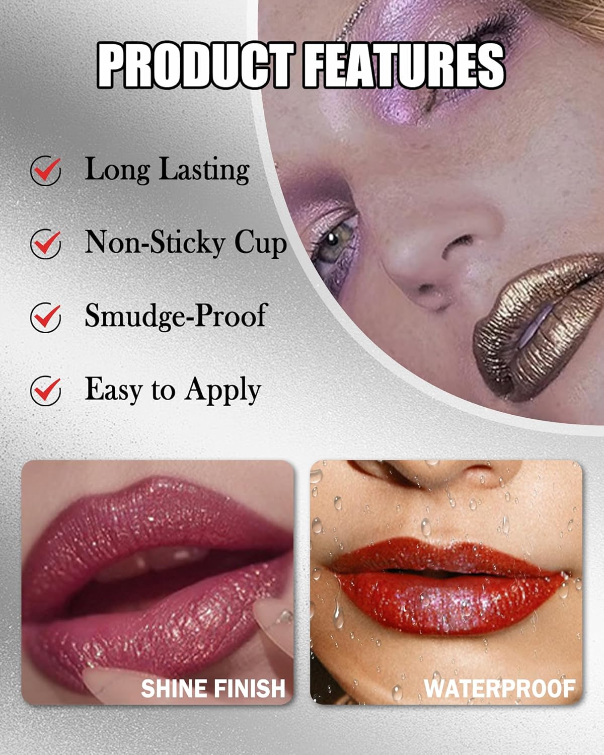 Diamond Glitter Matte Lipstick, Long Lasting Waterproof Ruby Red Metallic Sparkling High Pigment Non-Stick Lip Tint Lip Gloss,Full-coverage Lipgloss, Mother's Day Lip Makeup Gift for Women Girl-04