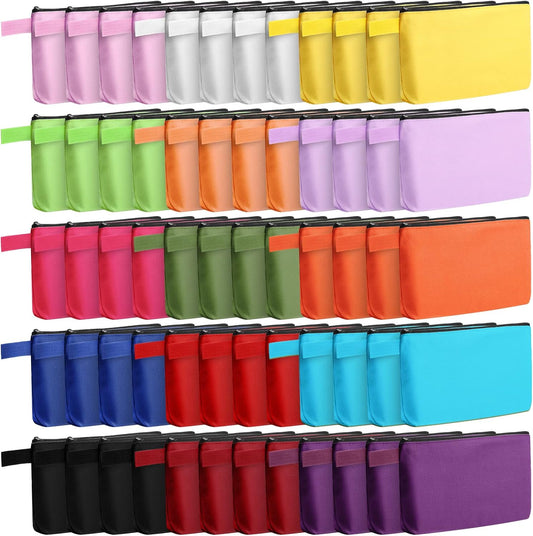 Reginary 60 Pieces Canvas Makeup Bags Bulk Cute Travel Cosmetic Pouch Multipurpose Blank Small Toiletry Bag DIY with Zipper for Women Teens Operation Christmas Gifts Items, 15 Colors(9.8 x 5 x 2 Inch)