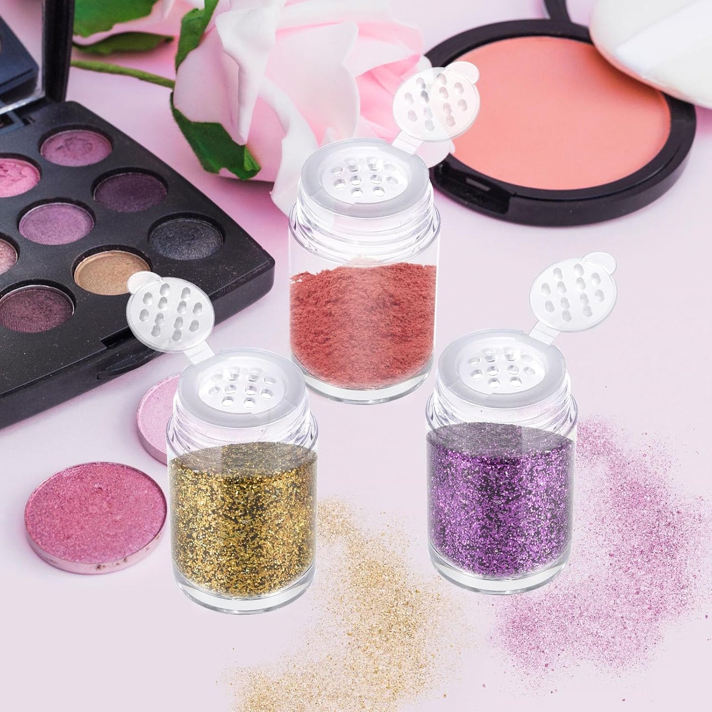 RAYNAG 6 Pieces Mini Empty Loose Powder Bottle Travel Cosmetic Glitter Powder Eye Shadow Shaker Bottle with Sifter and Lids (12 holes)