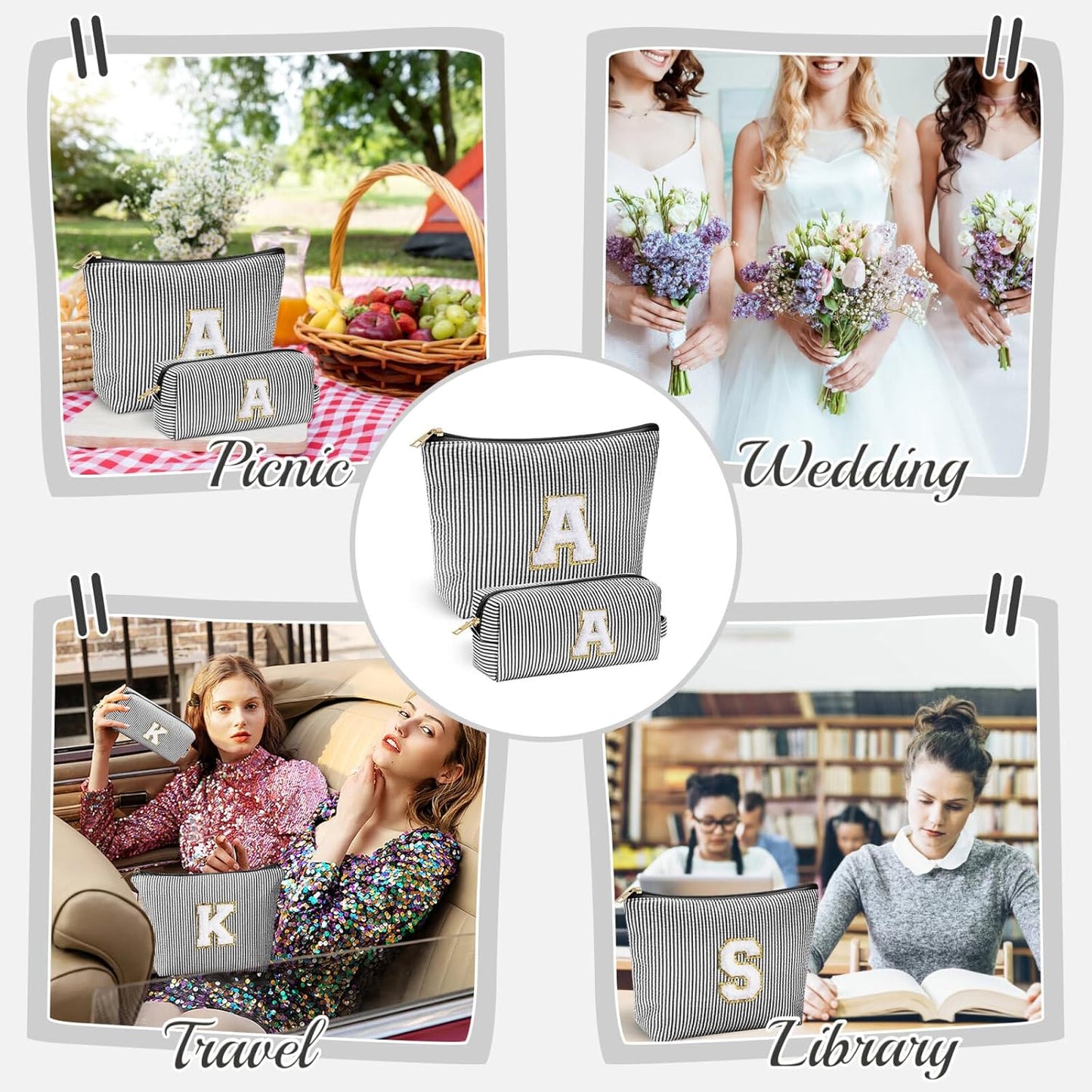 YOOLIFE Initial Makeup Bag, Travel Toiletry Bag, Personalized Gifts for Women Girls Monogrammed Gifts for women, Cute Stuff for Teen Girls Wedding Bridal Gifts Preppy Things for Teen Girls Black B