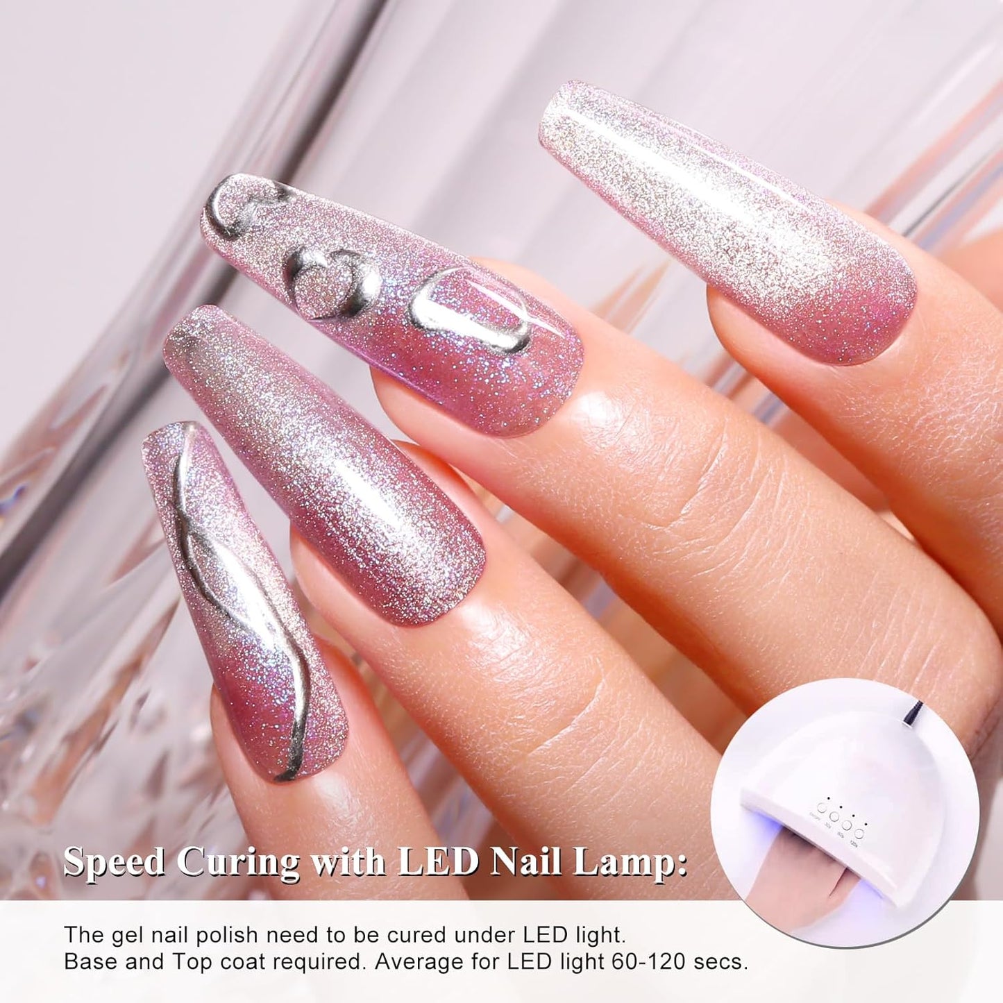 Imtiti Aurora Pink Cat Eye Gel Nail Polish, 15ml Galaxy Pink Holographic Glitter Cat Eyes Magnetic UV Soak Off Gel Nail Polish with Magnet Set