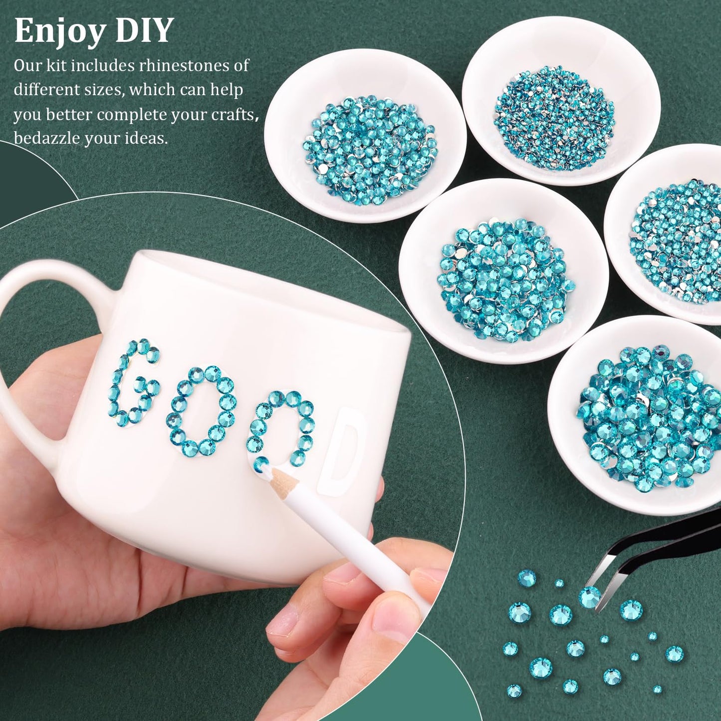 Resin Rhinestones for Crafting with B7000 Jewelry Glue, 2 Boxes Teal Blue Flatback Crystals with 3Pcs 10ml Glue for Bedazzling Crafts DIY Nail Art Makeup, Gems for Clothing Shoes